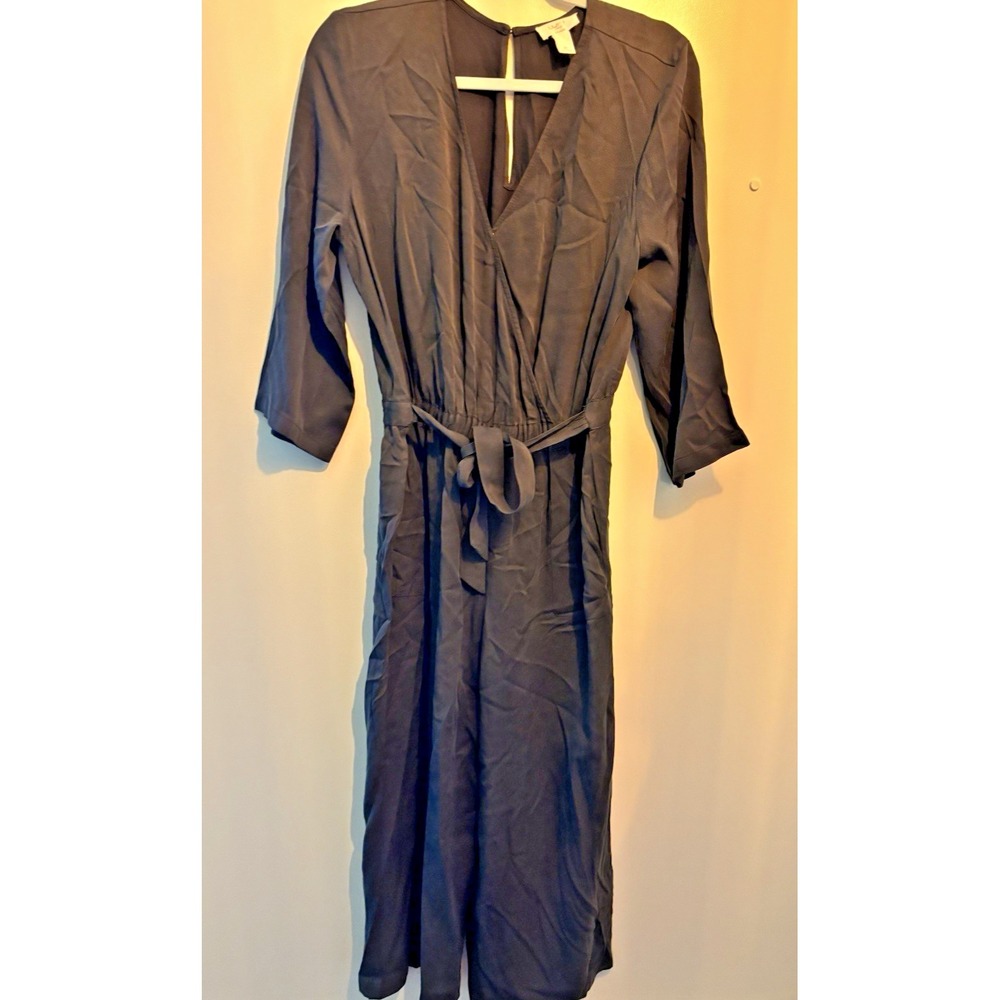 Loft Surplice Lounge Belted Waist Jumpsuit Charcoal Grey Womems Medium